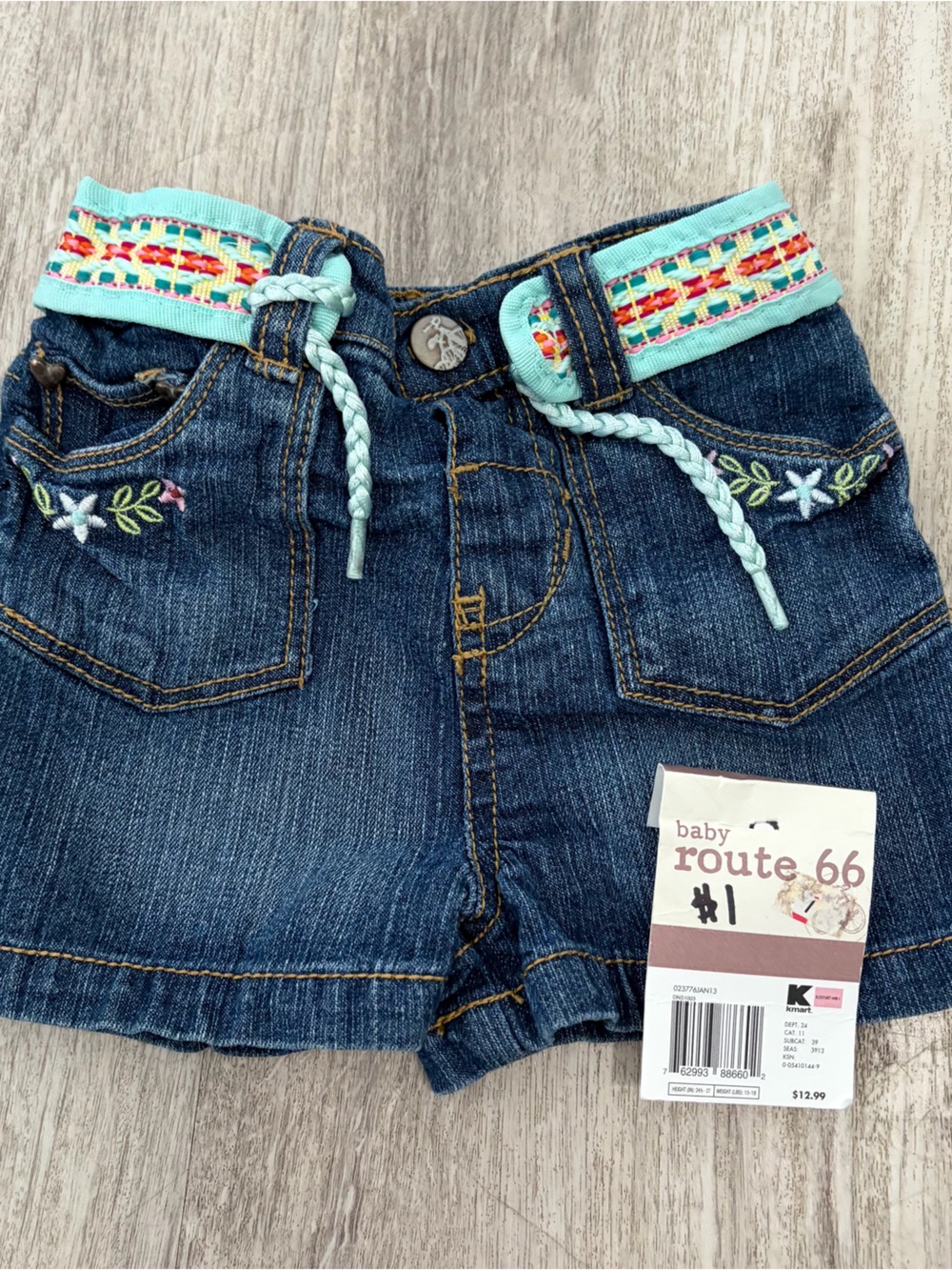 VTG 90s y2k Route 66 Denim Shorts Floral Embroidered Girl 3-6M Baby New Cottage